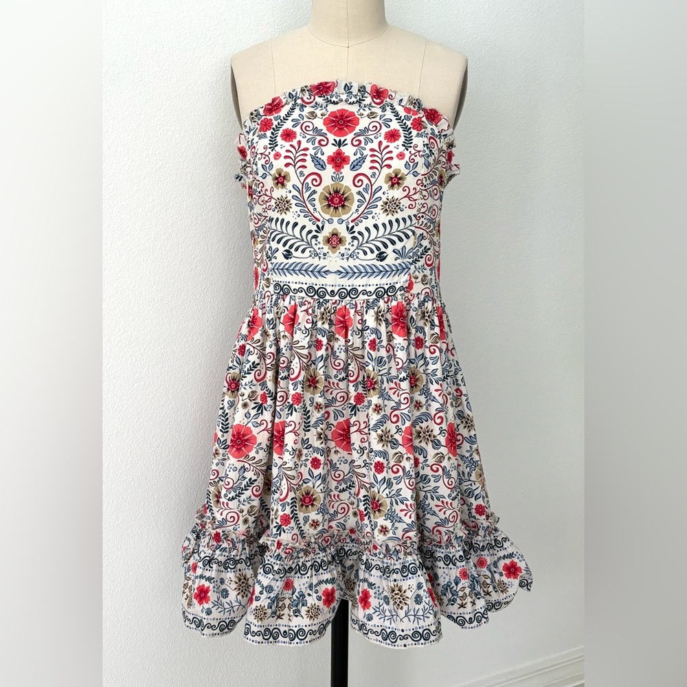 Anthropologie Forever That Girl Ruffle Tube Mini Dress NWT Floral Strapless L